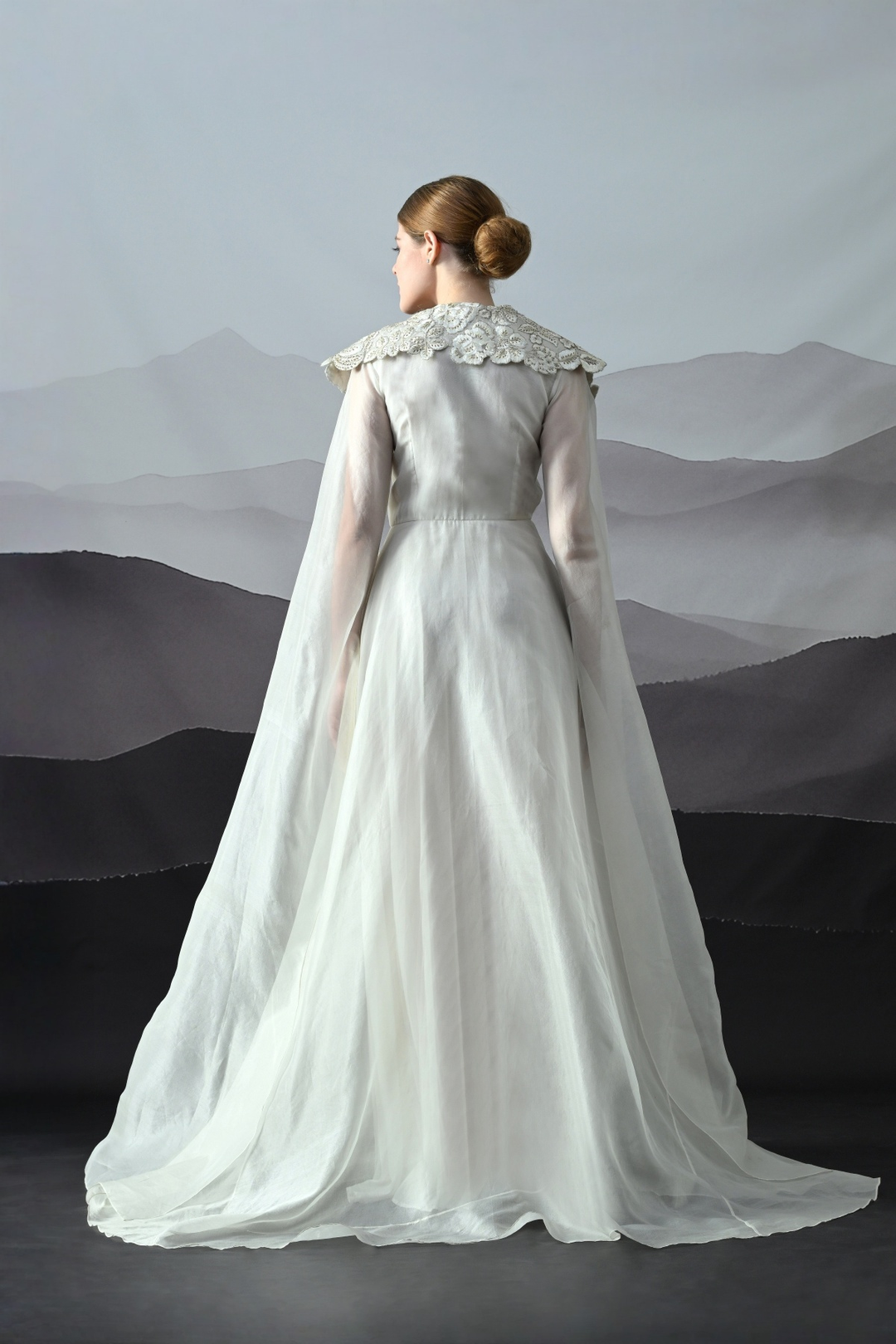 Ivory Floral Zardozi Cape Dress
