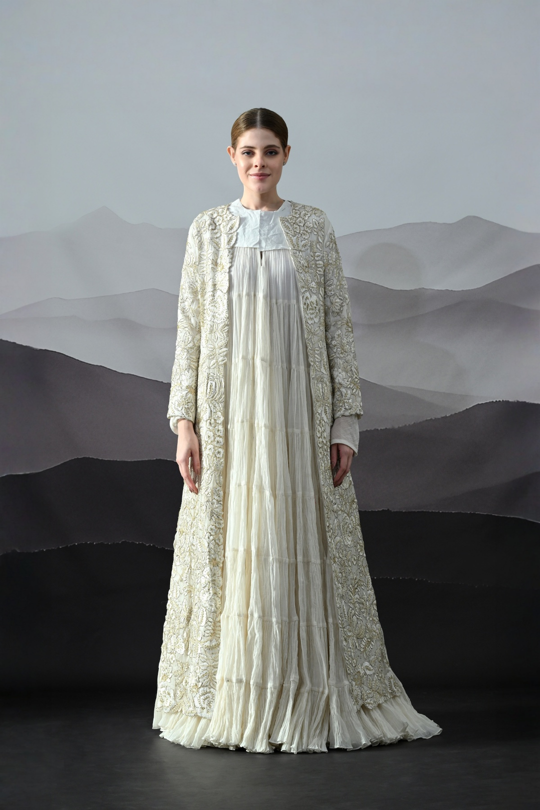 Ivory Intricate Embroidery Layered Set