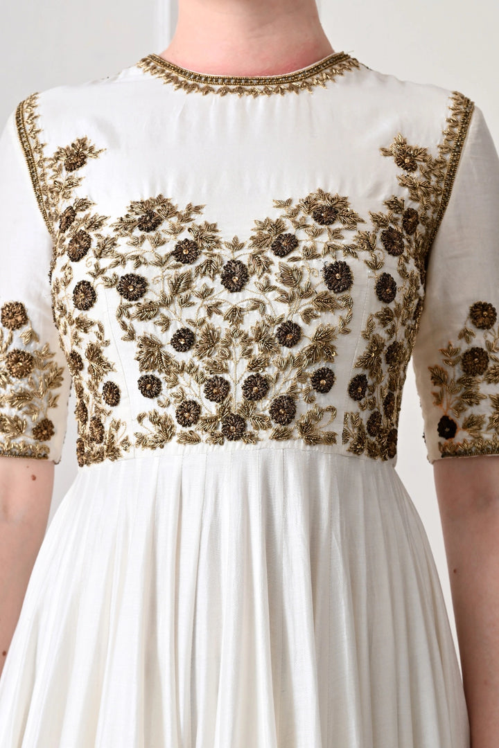 Ivory to Bronze Ombré Anarkali with Zardozi Bodice