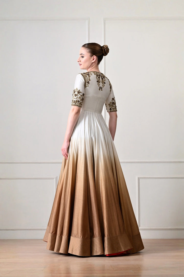 Ivory to Bronze Ombré Anarkali with Zardozi Bodice