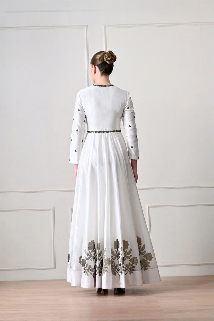 Ivory Button-Placket Anarkali with Zardozi Cord Work