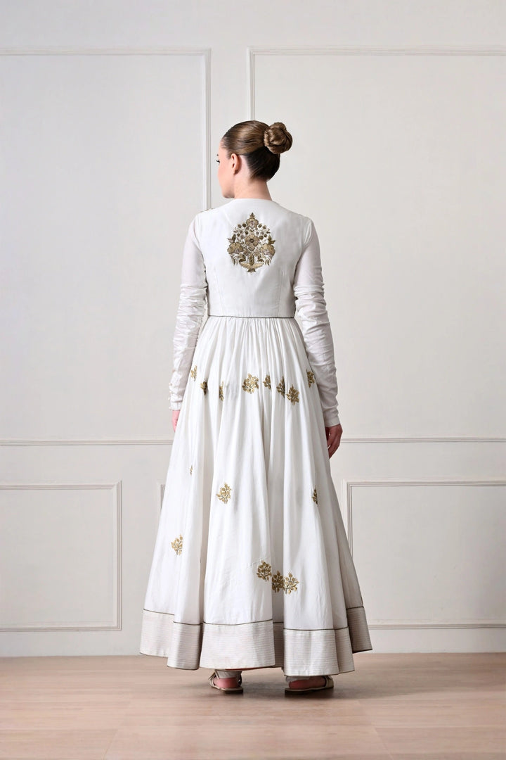 Ivory Anarkali with Embroidered Waistcoat and Tie Bow