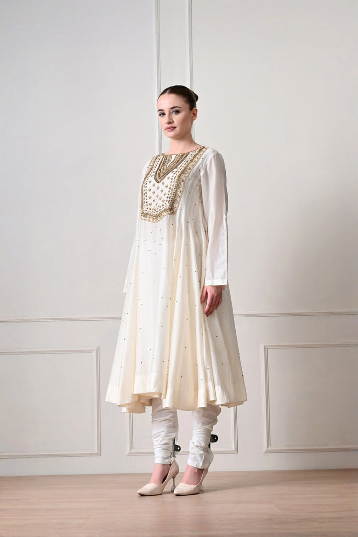 Ivory Keyhole Yoke Embroidered Kurta Set