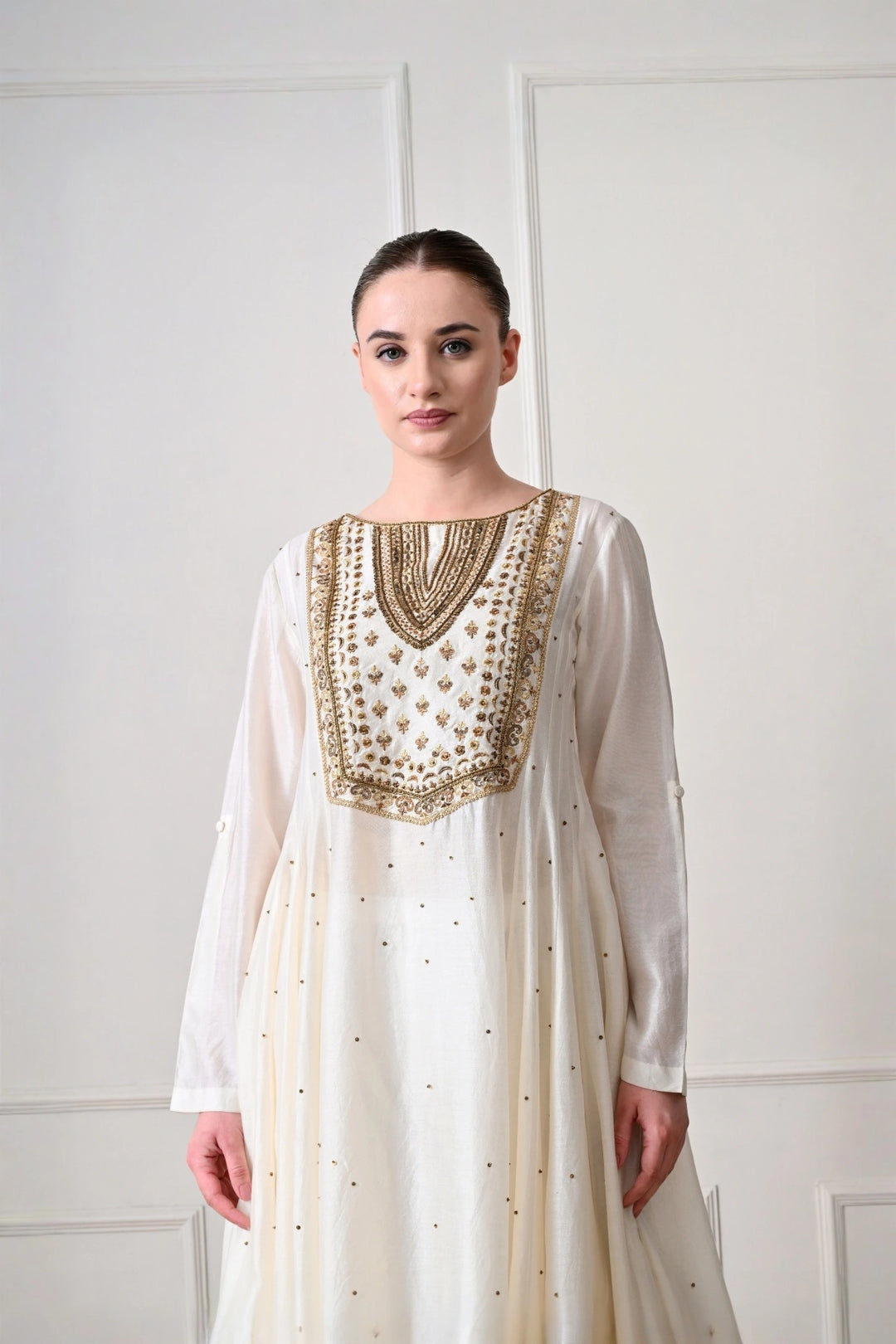 Ivory Keyhole Yoke Embroidered Kurta Set