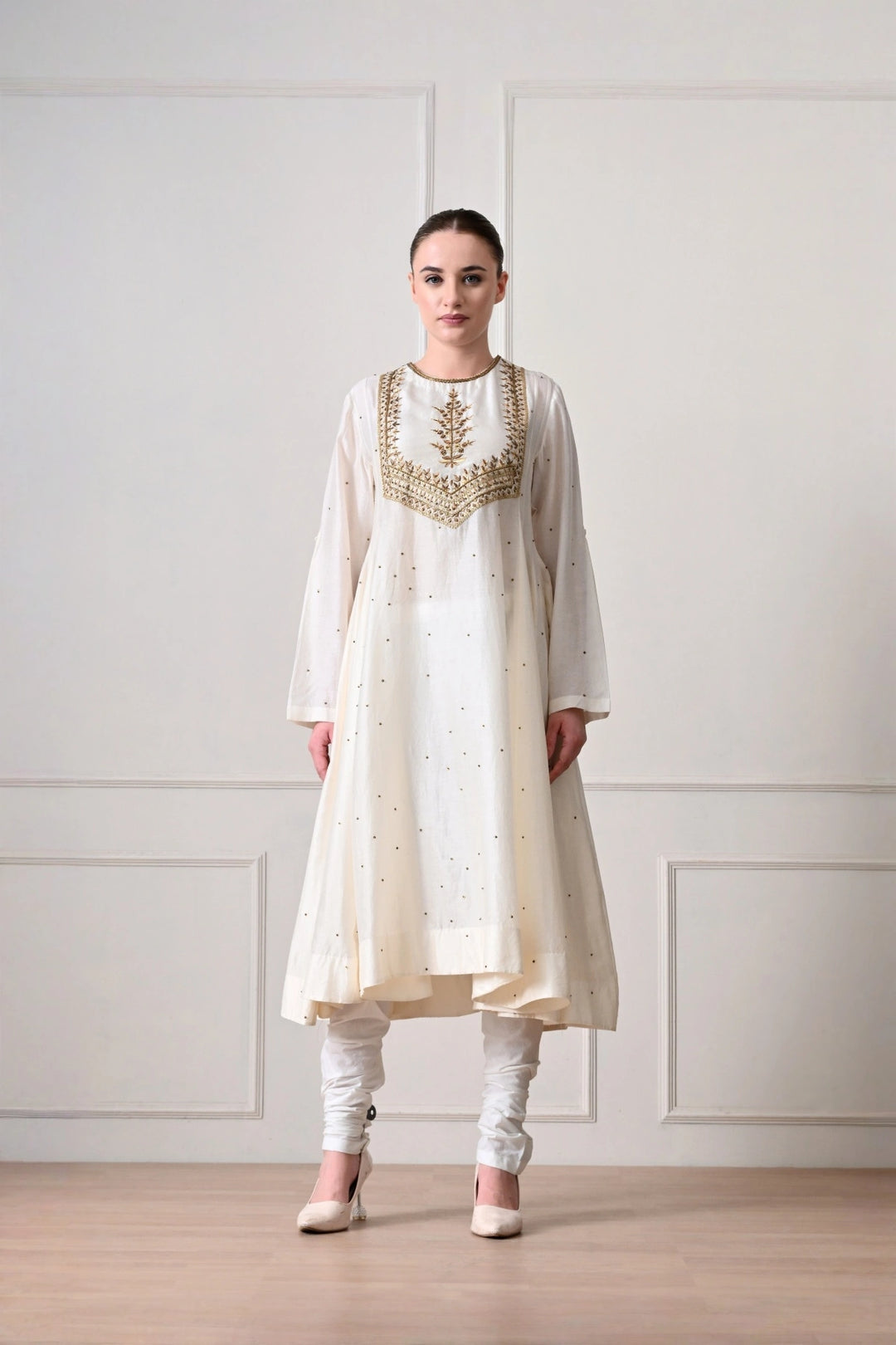 Ivory Botanical Yoke Embroidered A-Line Kurta Set