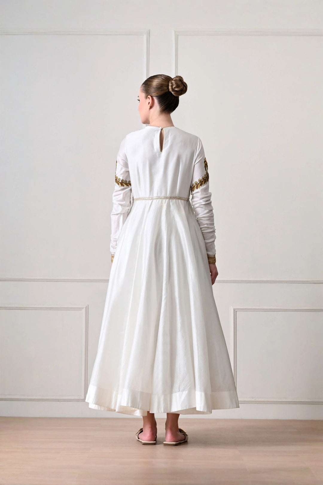 Ivory Peacock Embroidered Anarkali Dress