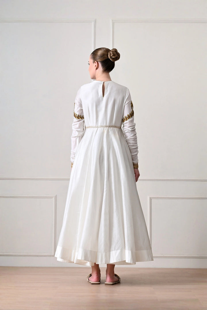 Ivory Peacock Embroidered Anarkali Dress