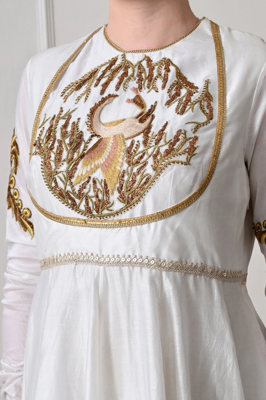 Ivory Peacock Embroidered Anarkali Dress