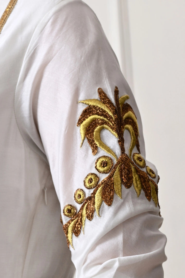 Ivory Peacock Embroidered Anarkali Dress