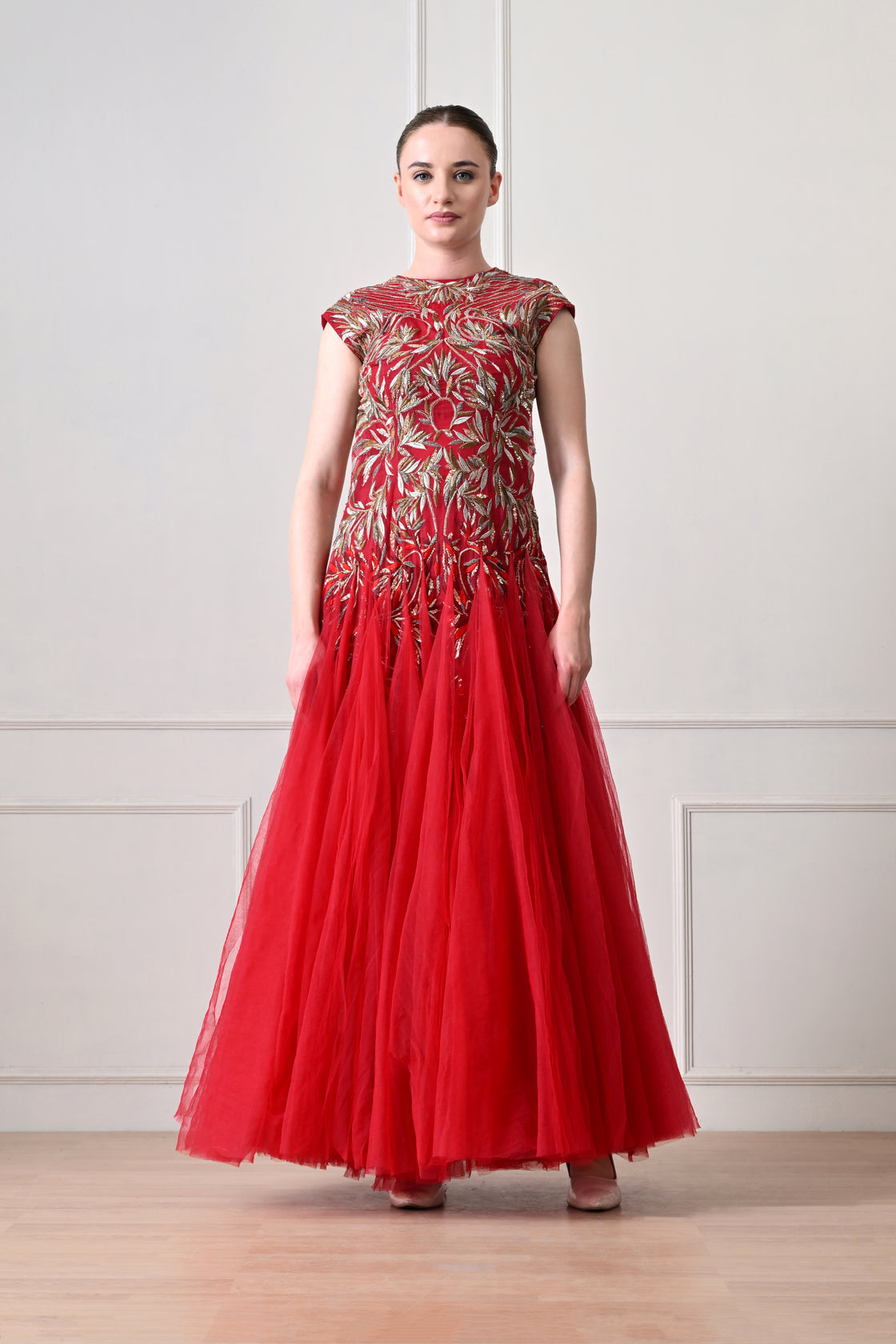 Crimson Red Flared Gown