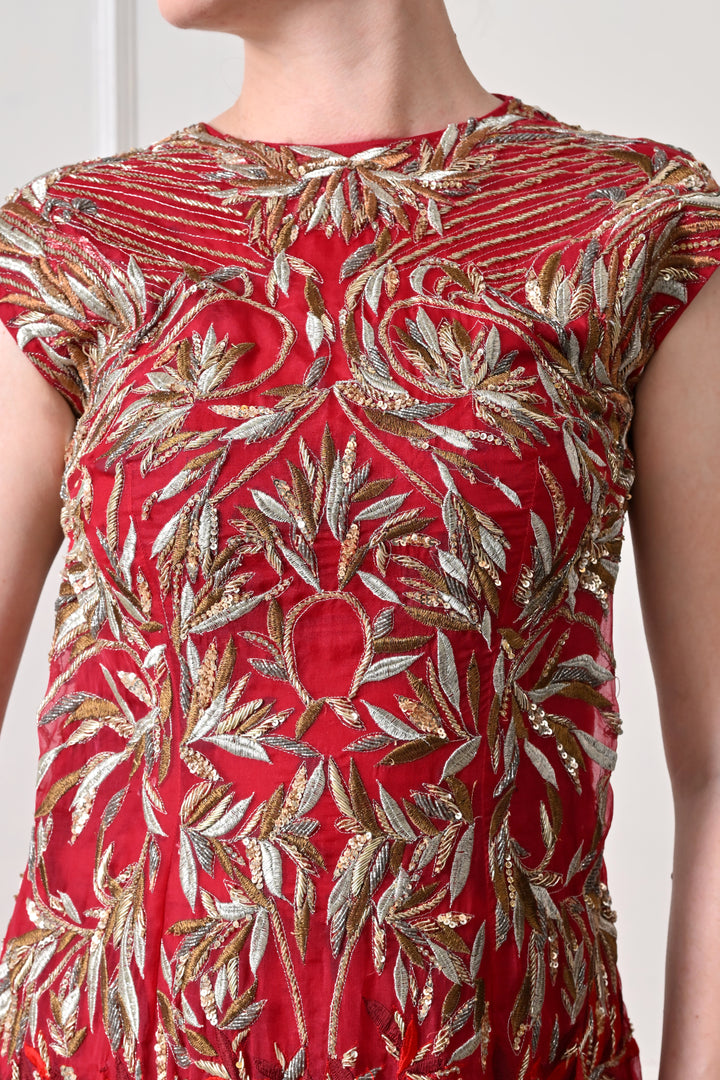 Crimson Red Flared Gown