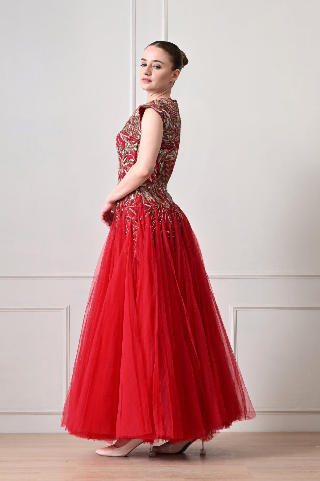 Crimson Red Flared Gown