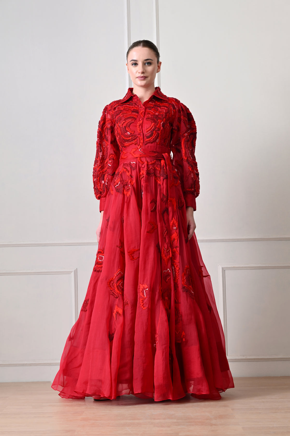 Scarlet Red Embroidered Gown
