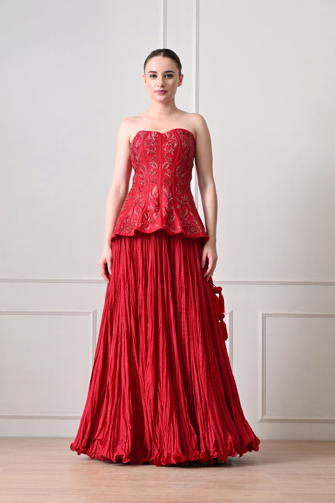 Opulent Rouge Corset & Skirt Ensemble