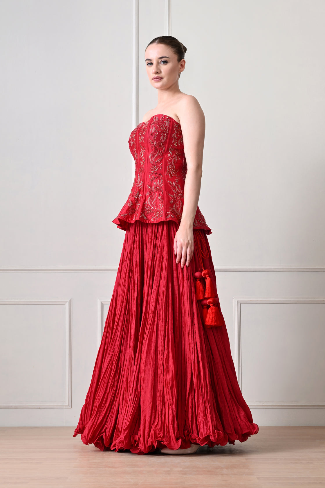 Opulent Rouge Corset & Skirt Ensemble