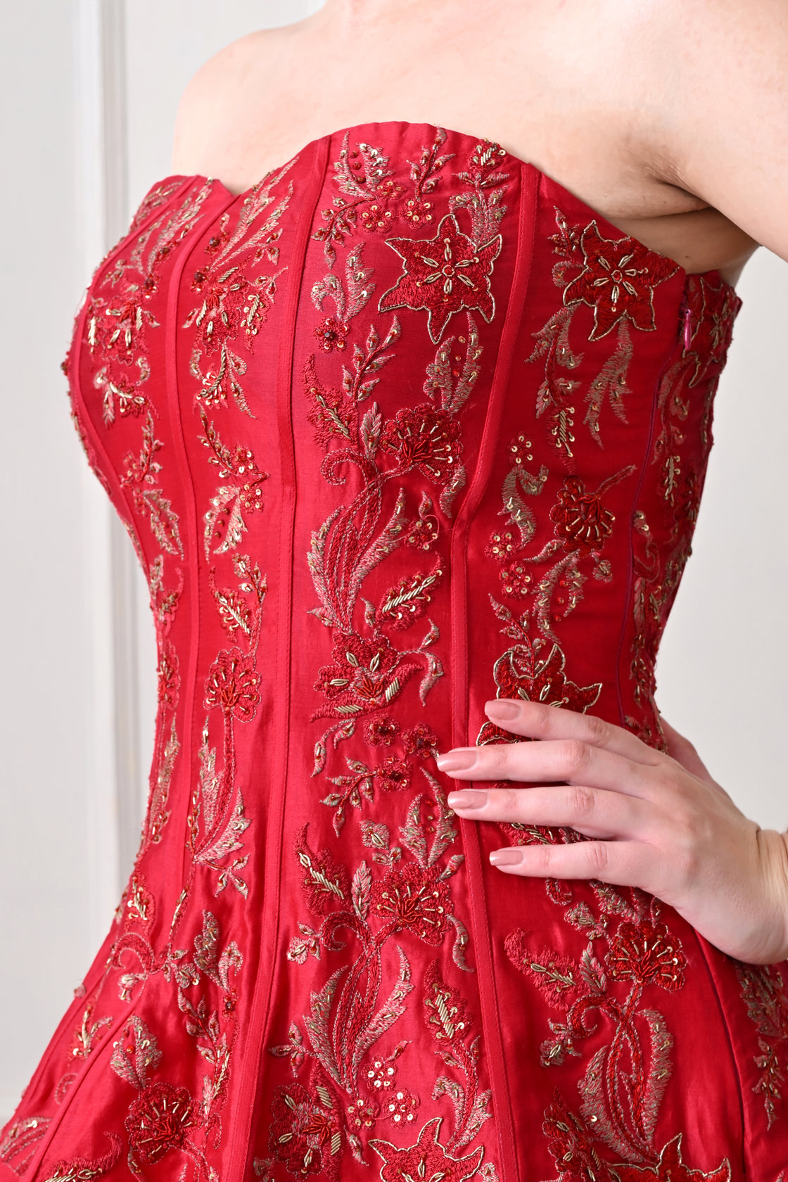 Opulent Rouge Corset & Skirt Ensemble