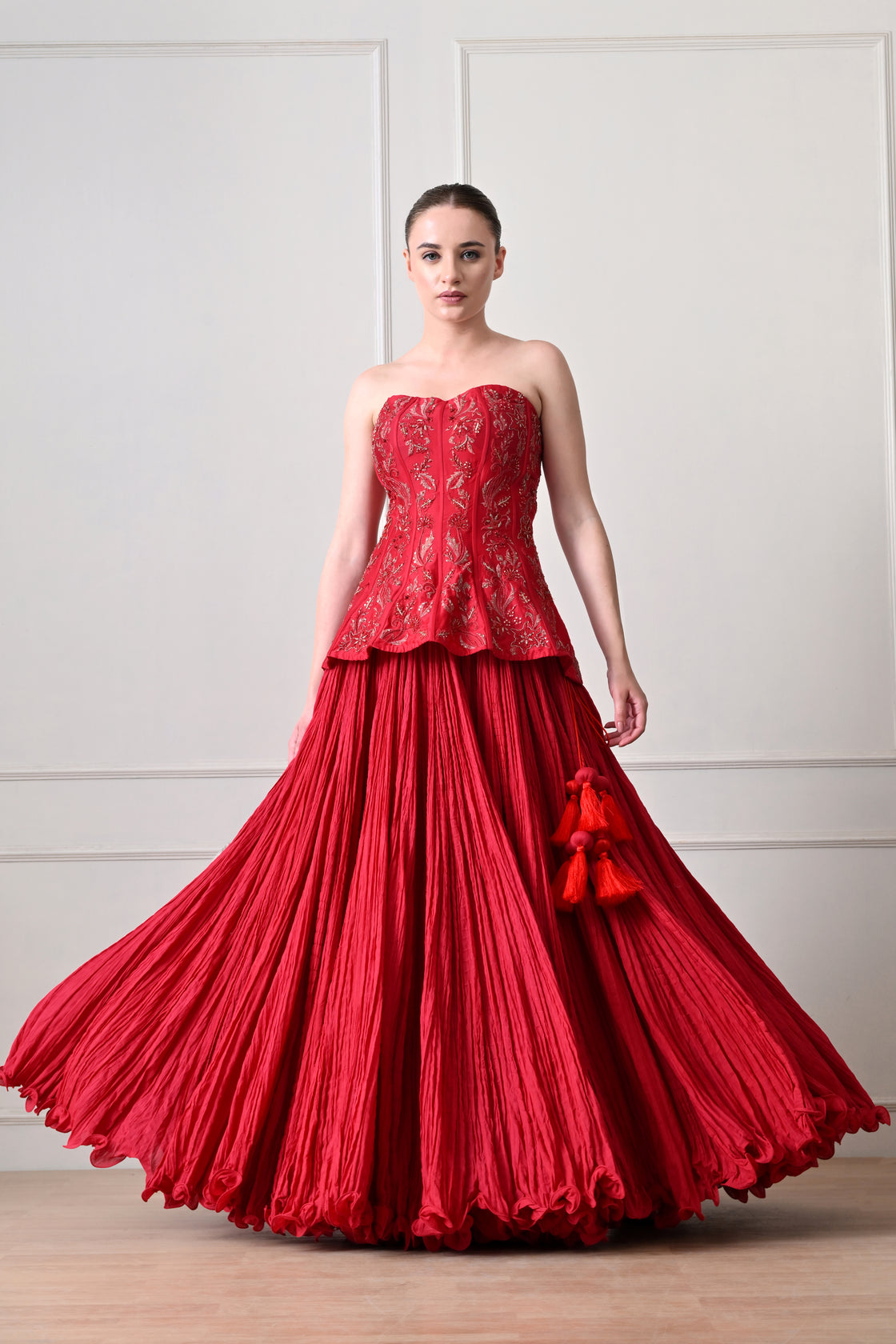 Opulent Rouge Corset & Skirt Ensemble