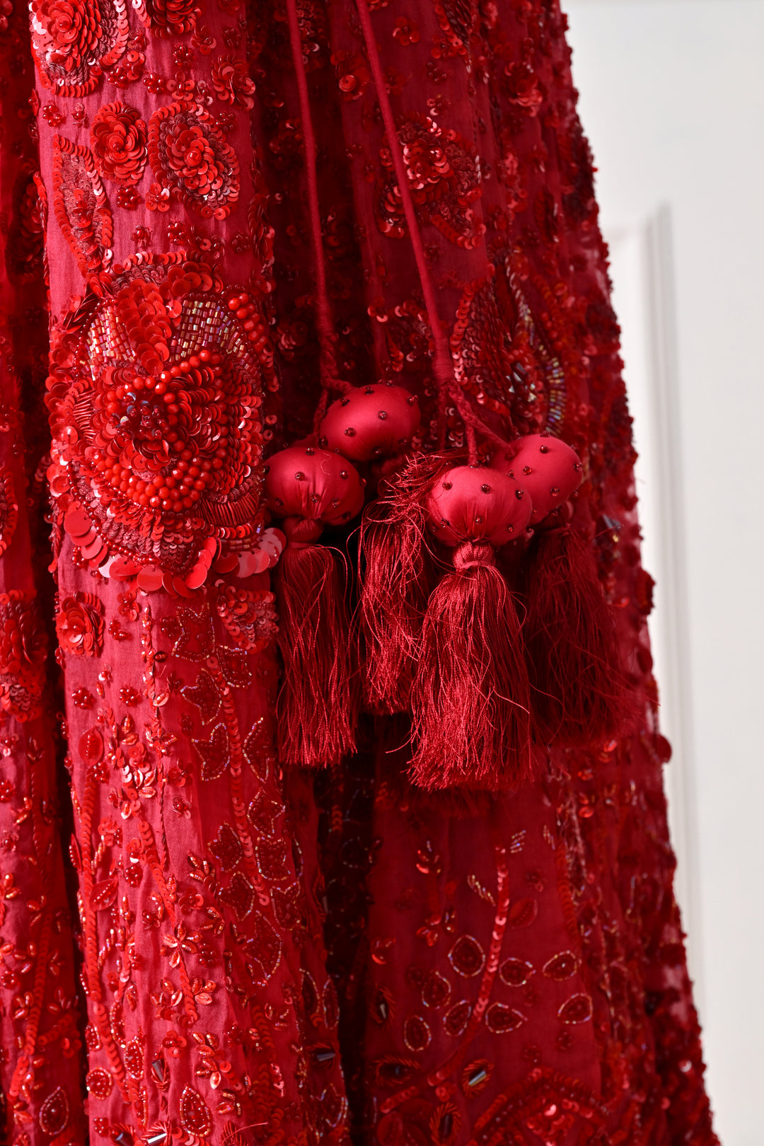 Radiant Red Embroidered Crop Top &amp; Lehenga Set
