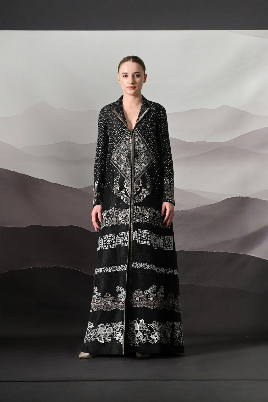 Black Jacket Defined By Precision Handwork And Vertical Continuity
