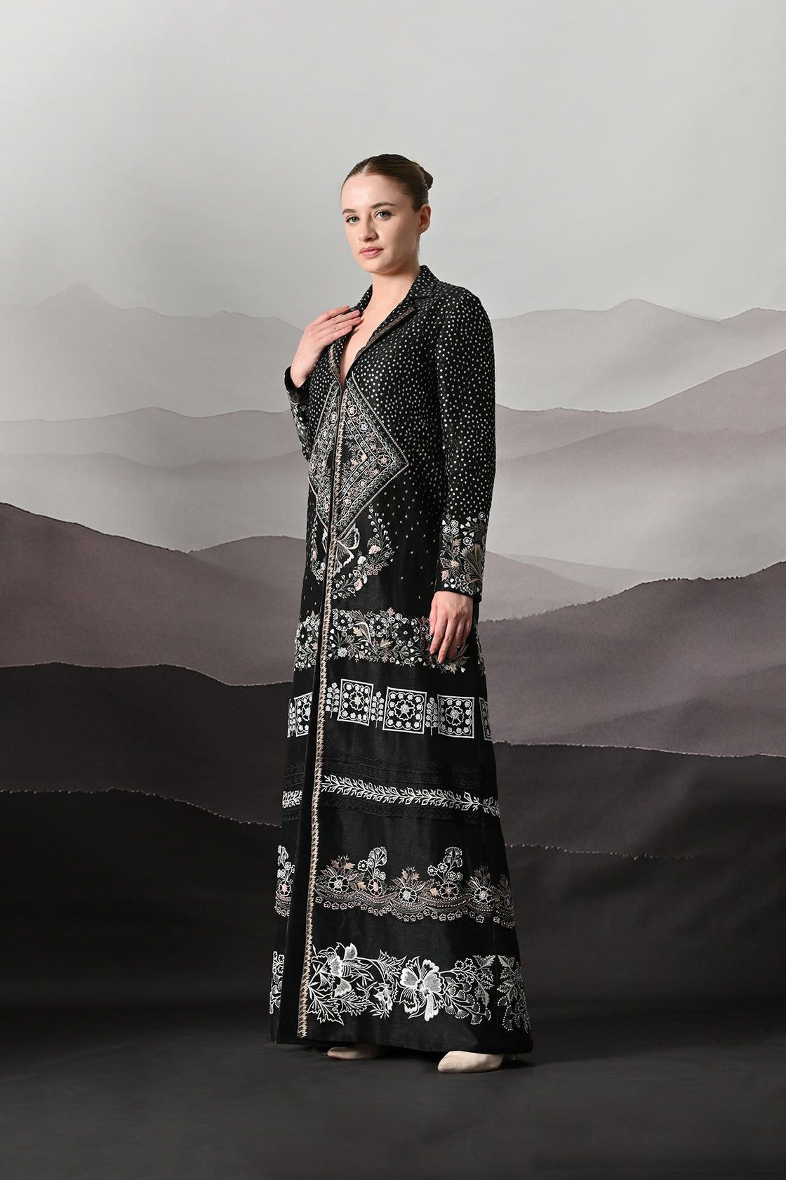 Black Jacket Defined By Precision Handwork And Vertical Continuity