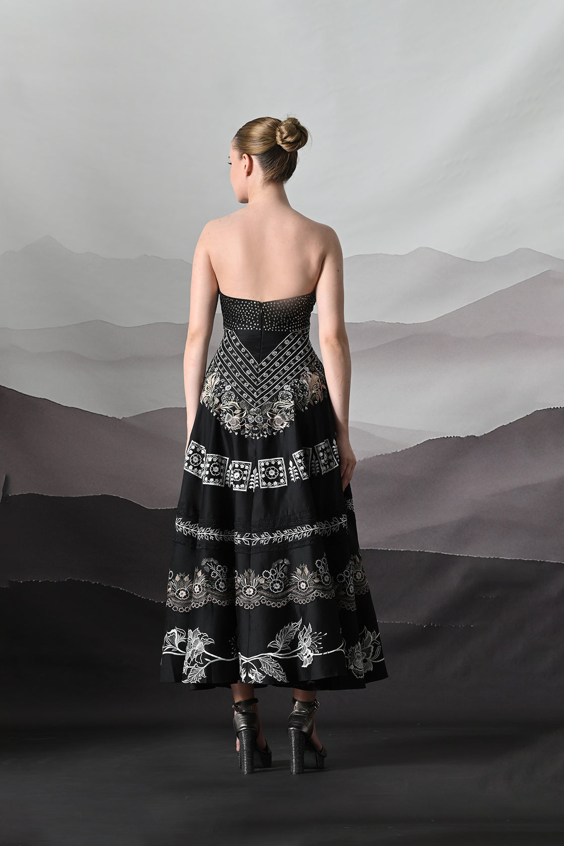 Black Kaftan Defined By Precision Handwork And Vertical Continuity
