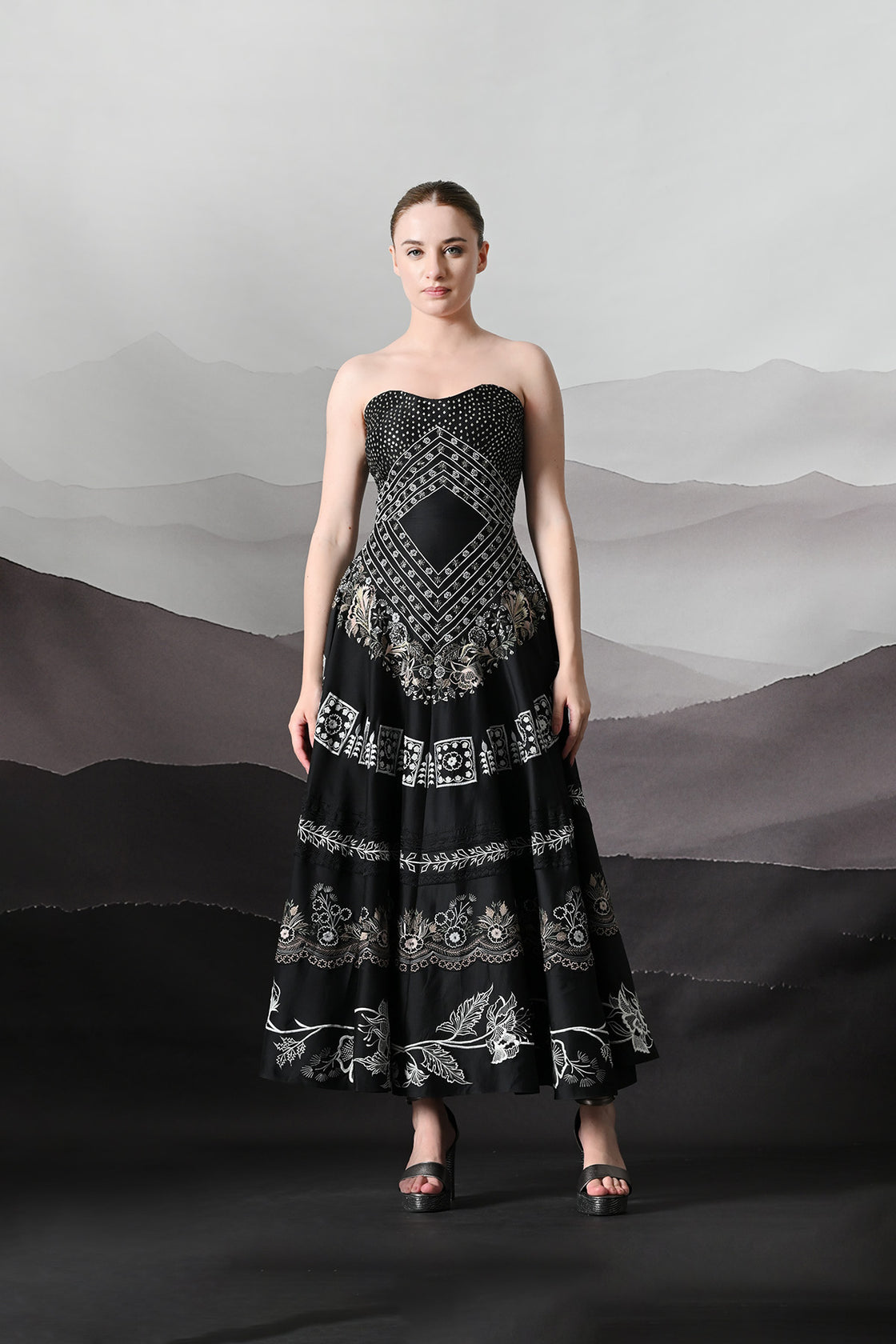 Black Kaftan Defined By Precision Handwork And Vertical Continuity