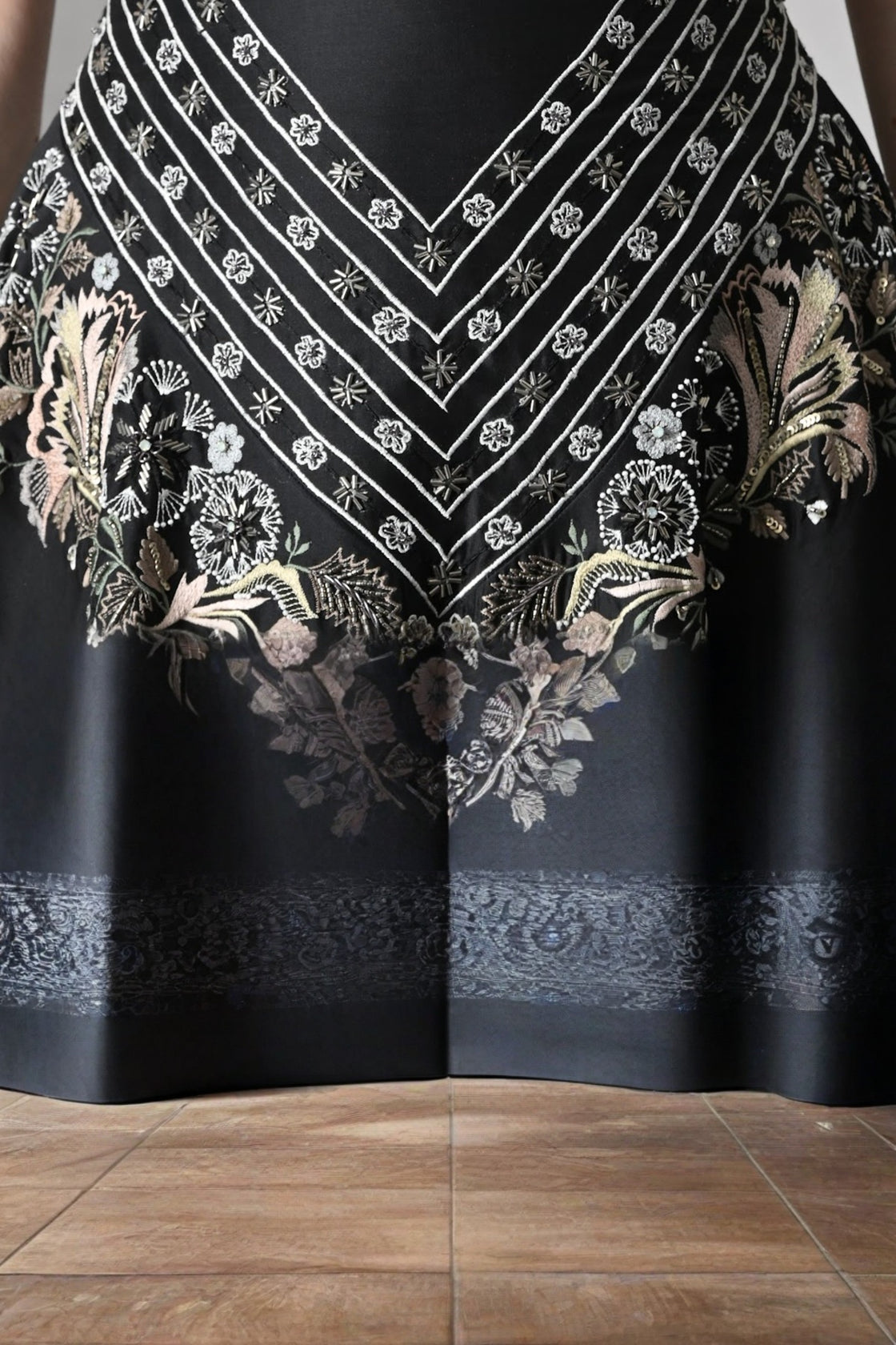 Black Kaftan Defined By Precision Handwork And Vertical Continuity