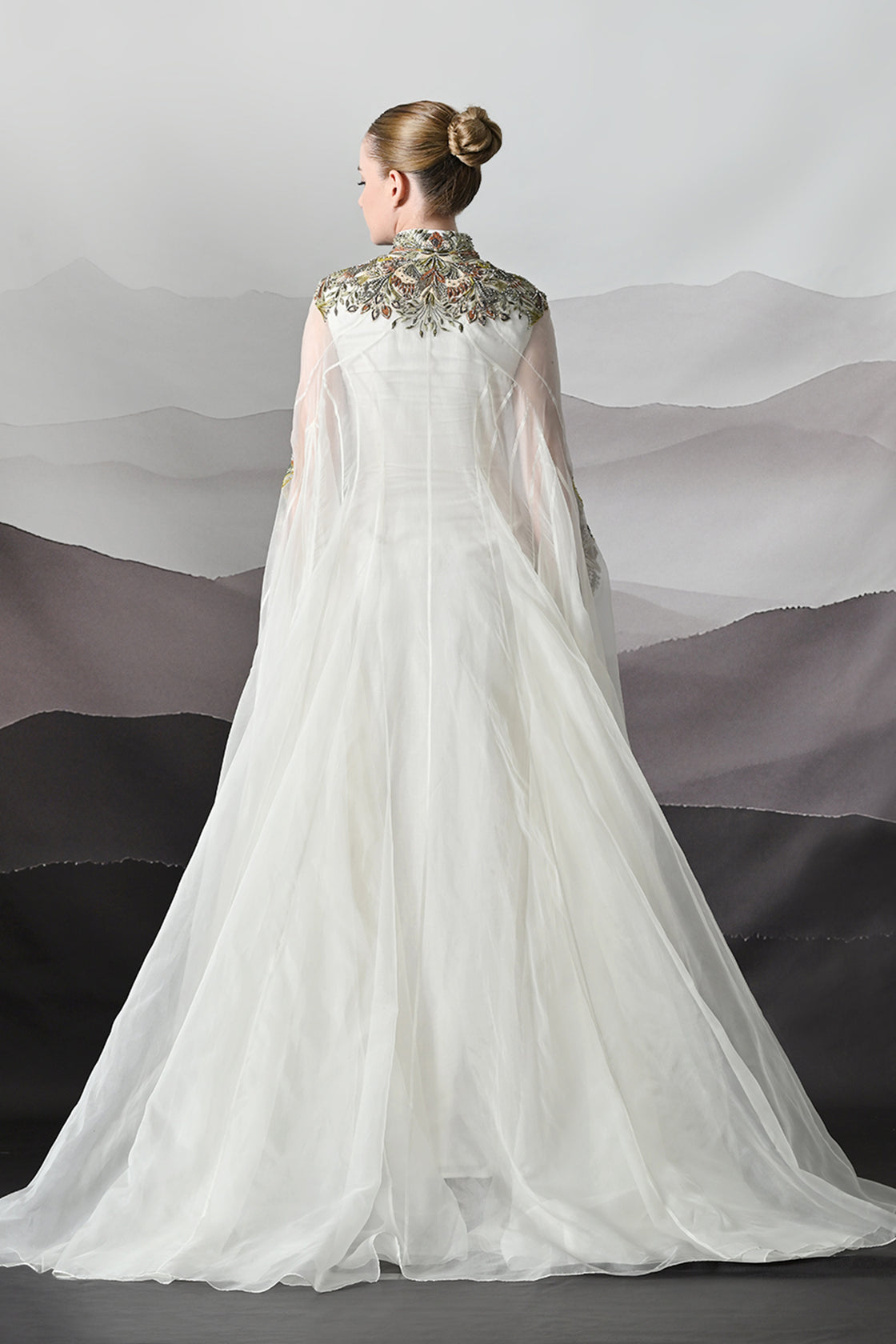 Ivory Kaftan with Hand-Embroidered Detail and Fluid Drape