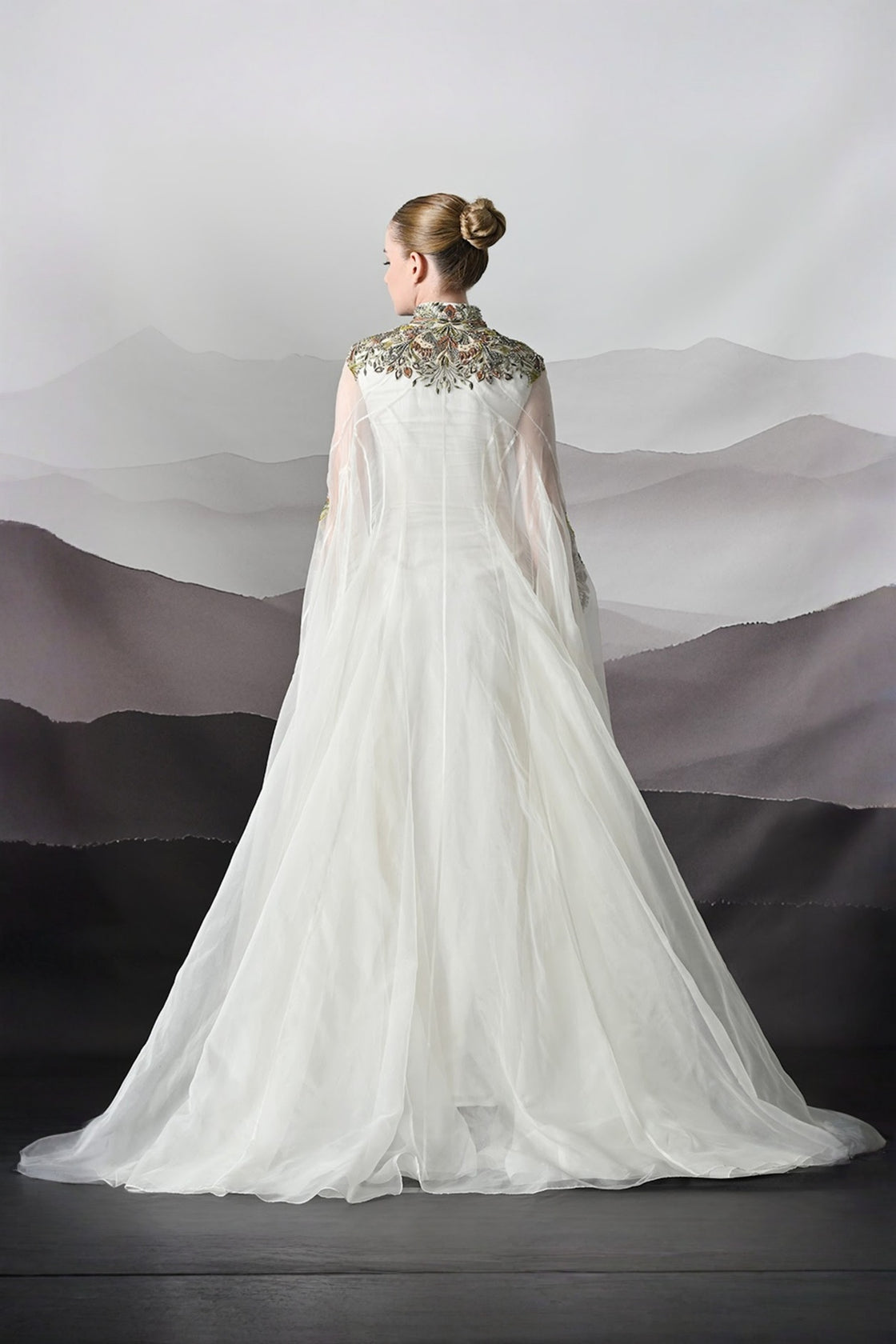 Ivory Kaftan With Hand-Embroidered Detail And Fluid Drape
