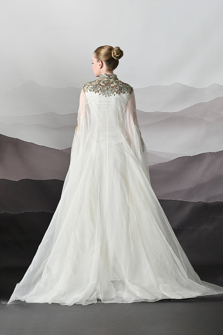 Ivory Kaftan With Hand-Embroidered Detail And Fluid Drape