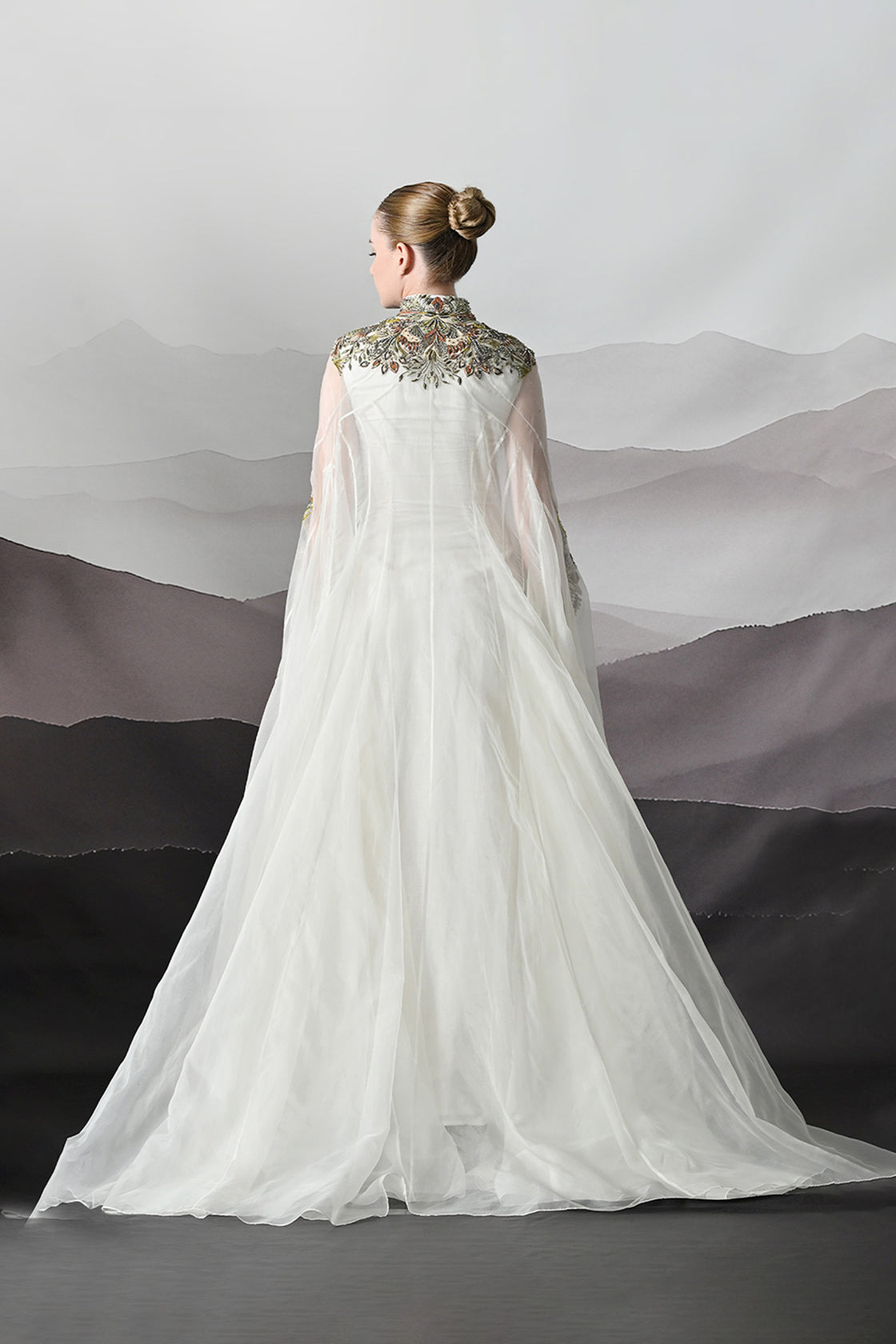 Ivory Kaftan With Hand-Embroidered Detail And Fluid Drape