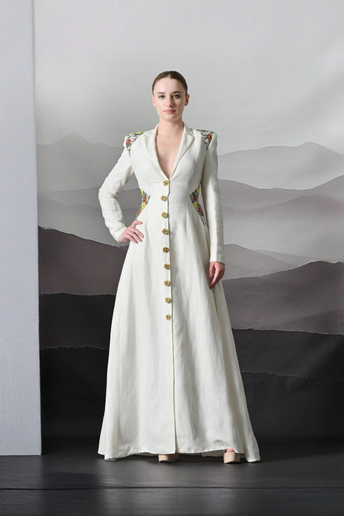 Ivory Dress Crafted With Delicate Embroidered Accents
