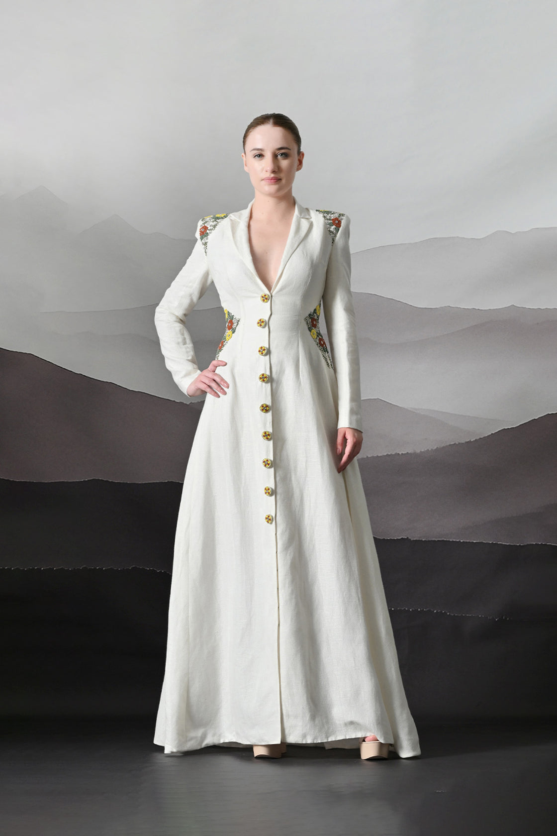 Ivory Dress Crafted With Delicate Embroidered Accents
