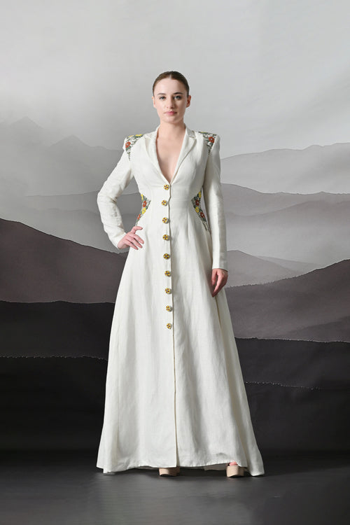 Ivory Dress Crafted With Delicate Embroidered Accents