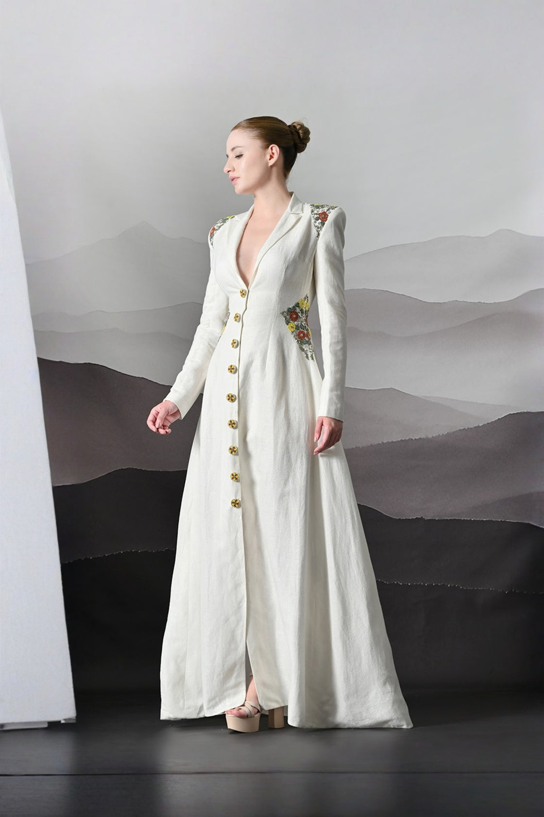 Ivory Dress Crafted With Delicate Embroidered Accents