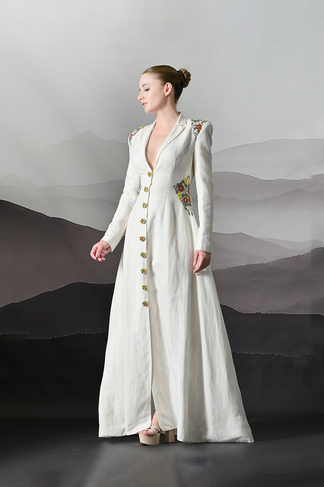 Ivory Dress Crafted With Delicate Embroidered Accents
