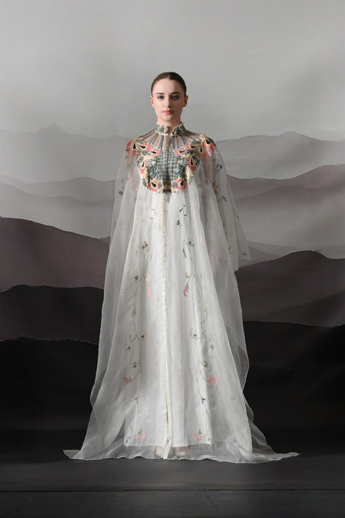Ivory Kaftan With Detailed Neckwork