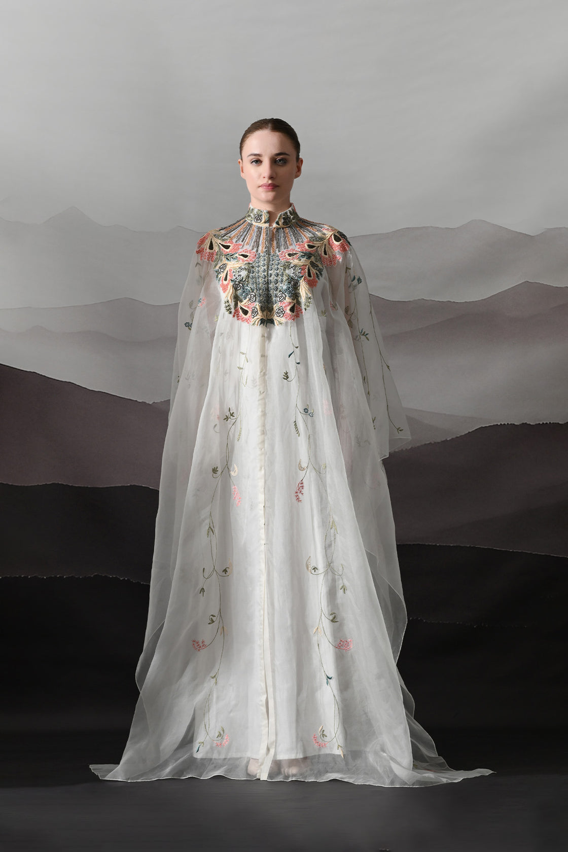 Ivory Kaftan With Detailed Neckwork