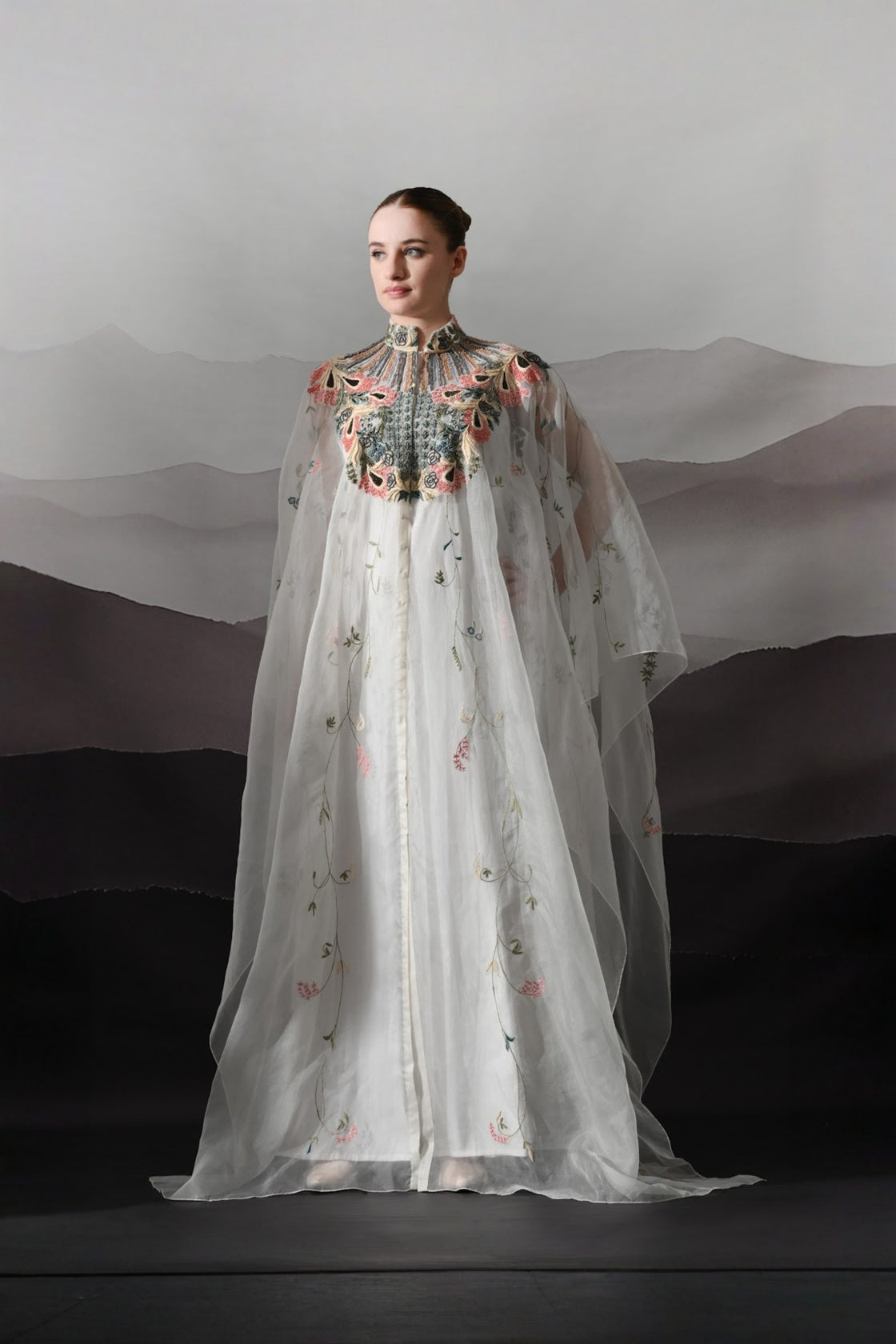 Ivory Kaftan With Detailed Neckwork