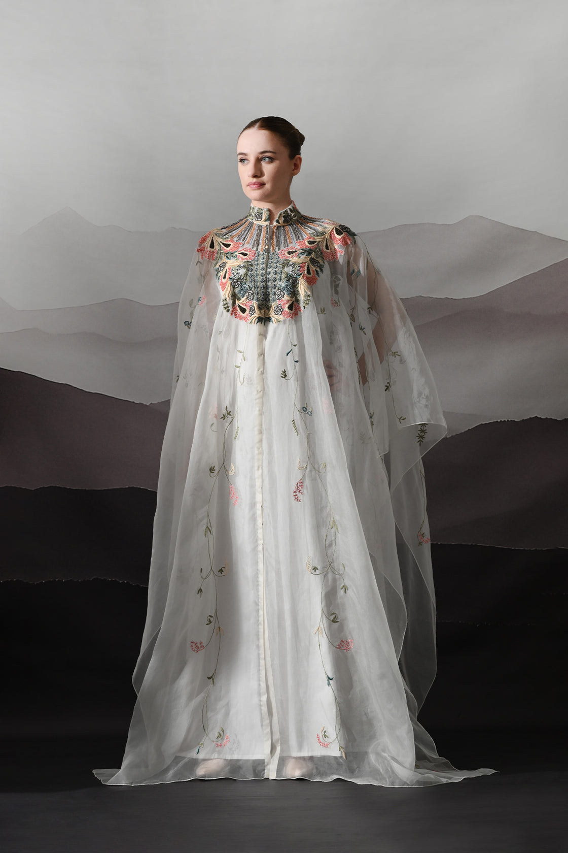 Ivory Kaftan With Detailed Neckwork