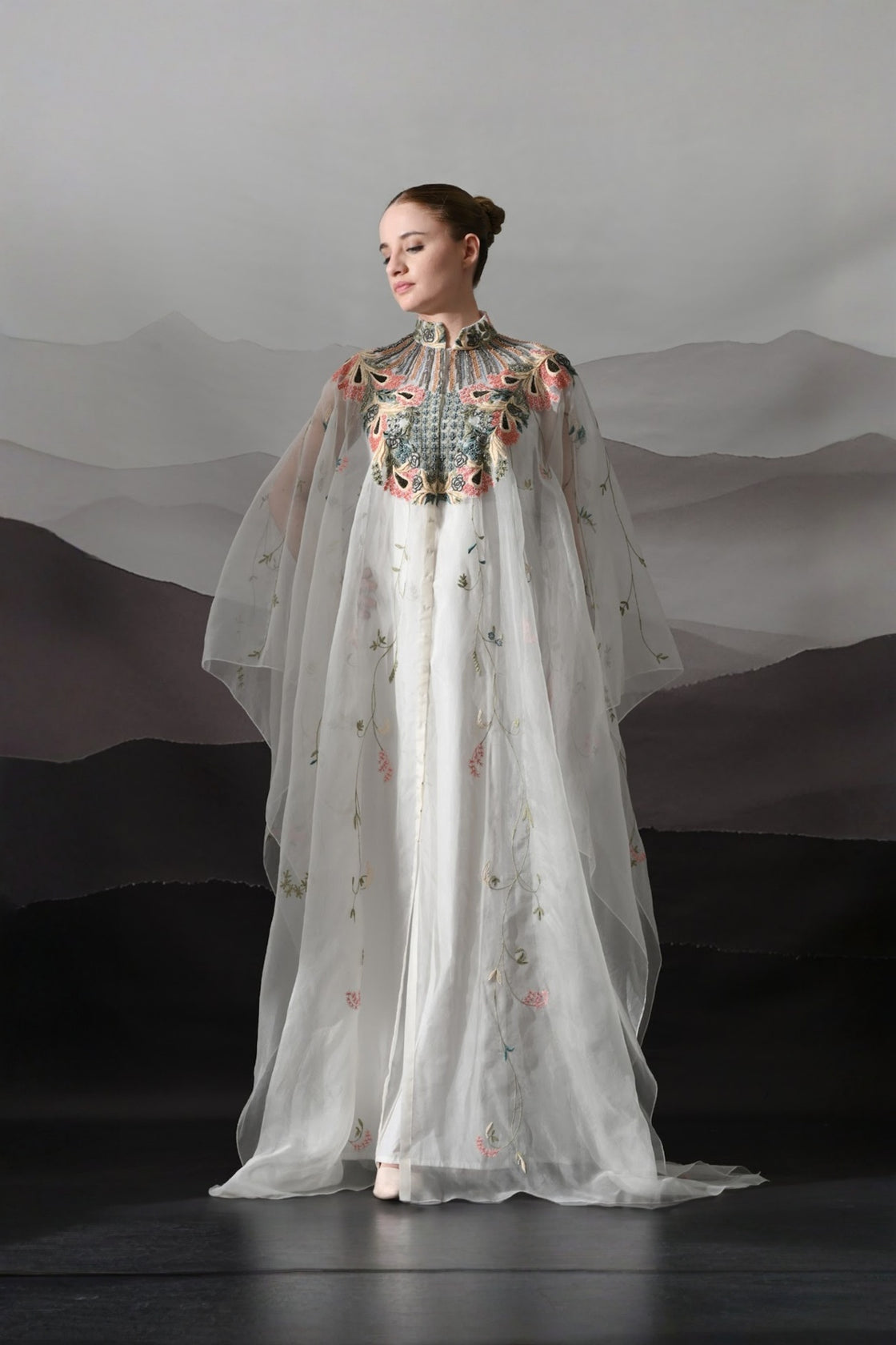 Ivory Kaftan With Detailed Neckwork