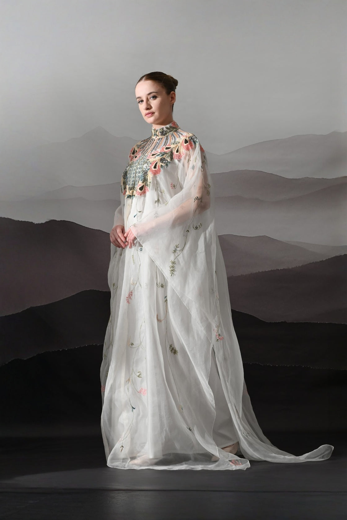 Ivory Kaftan With Detailed Neckwork