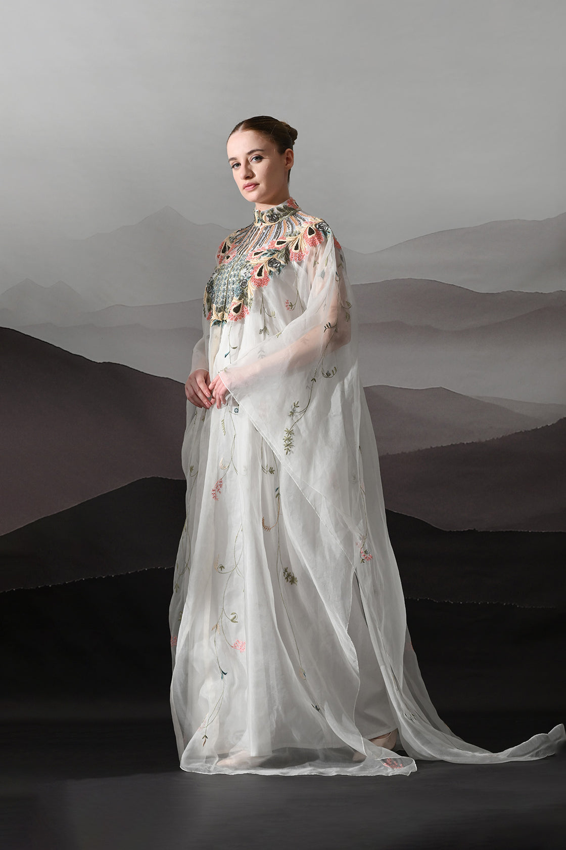 Ivory Kaftan With Detailed Neckwork