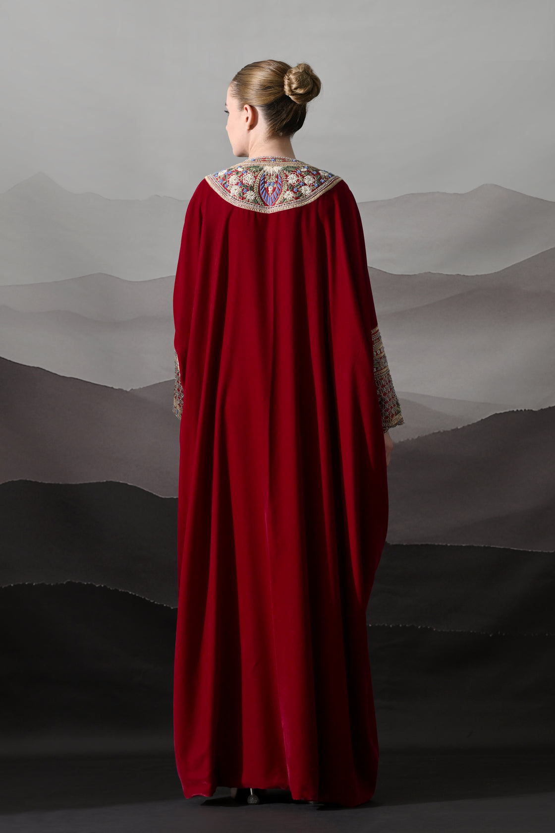 Maroon Kaftan with Handworked Motifs