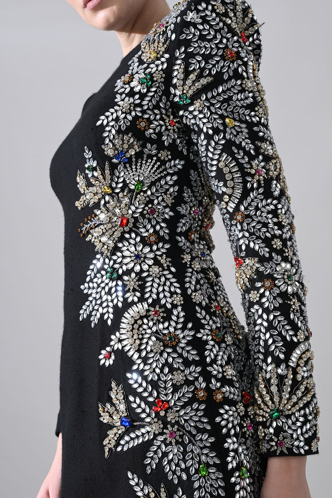 Black Gown With One-Sided  Embellishment Details
