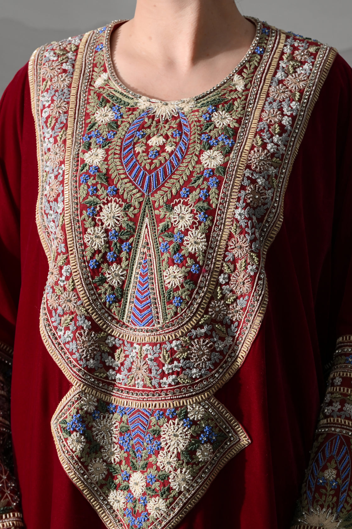 Maroon Kaftan with Handworked Motifs
