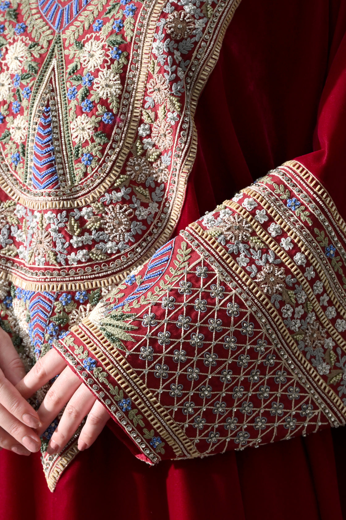 Maroon Kaftan with Handworked Motifs