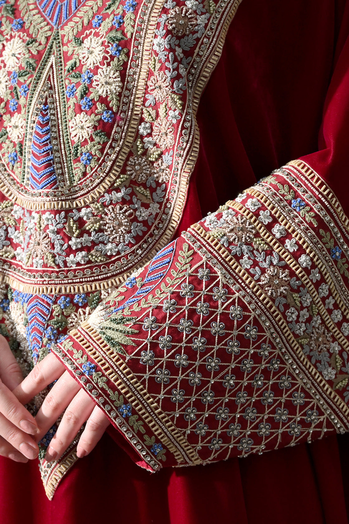 Maroon Kaftan With Handworked Motifs