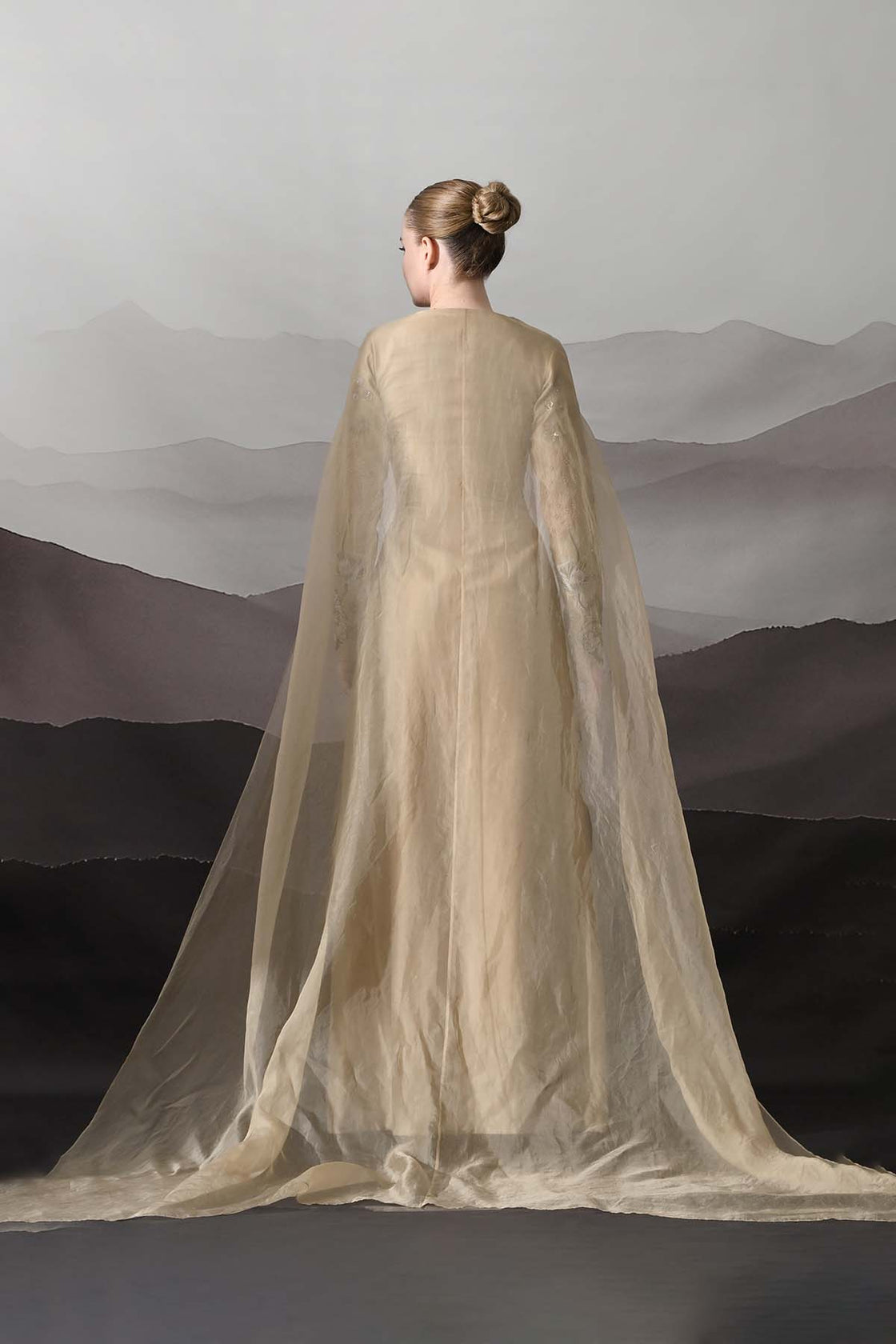Peach Gown Featuring All-Over Floral Artwork