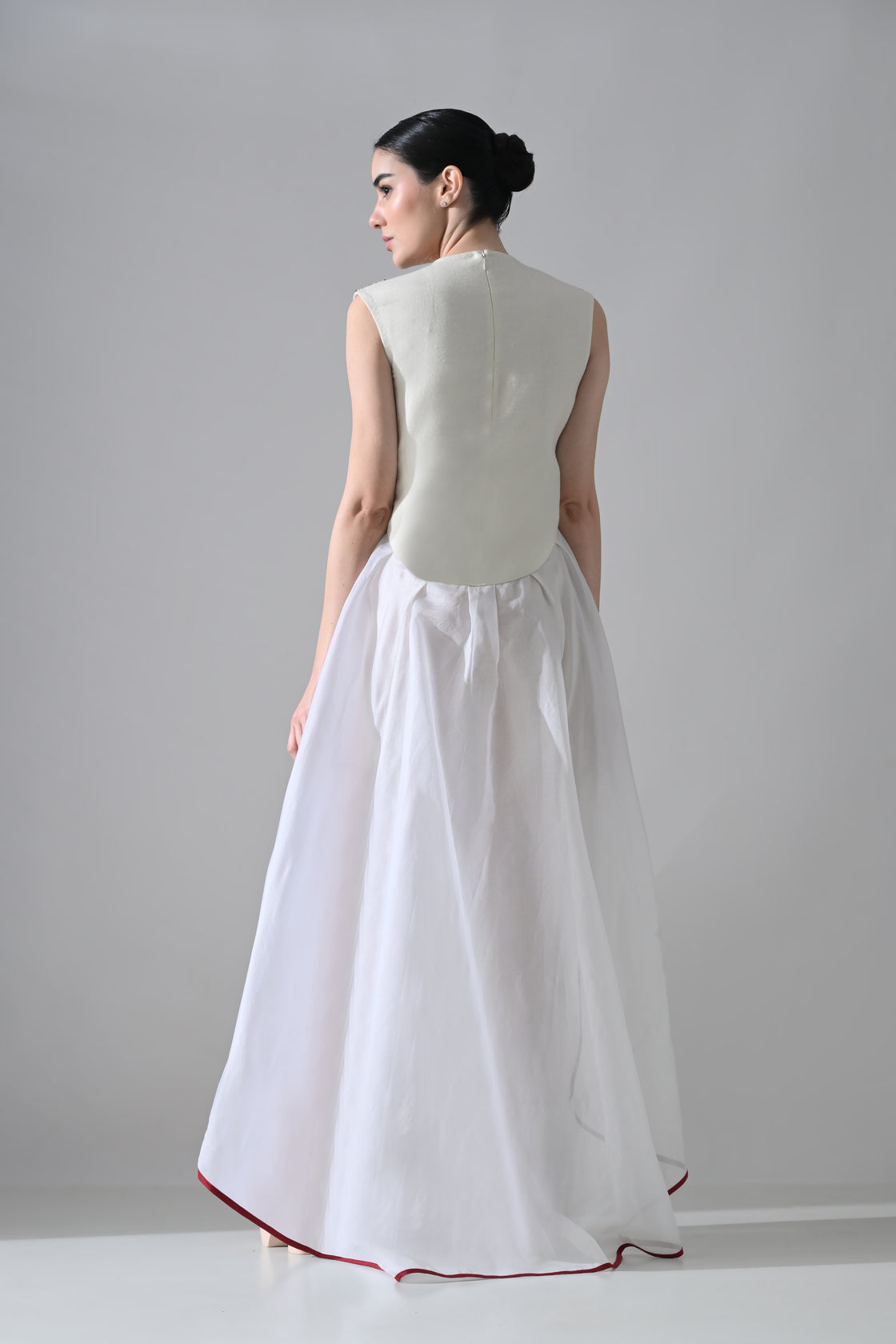 Ivory-White Dress with Ornate Handwork and Layered Hem Detail